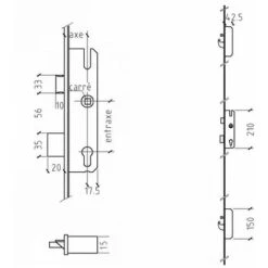 Serrure As2750 - Verrouillage : A La Clé - Nombre De Points De Fermeture : 3 - Type Points De Fermeture Auxiliaires : Pêne 1/2T Et Crochet - Carré (mm) : 8 - Entraxe (mm) : 92 - Axe (mm) : 35 - Finition Têtière : Inox - Section Têtière : U 24 X 6 - Lg Têtière (mm) : 2170 - Modele : B001 - Schéma : 1 - KFV -Optimal Serrures Magasin 24011240 2