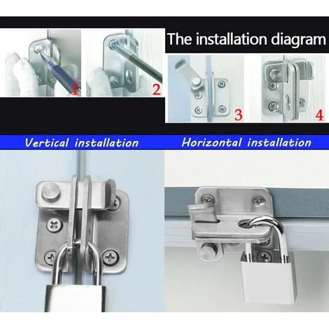 Verrou De Porte Coulissante Cadenas Moraillon Serrure De Porte Loquet De Verrouillage De Boucle Crochet Antivol, Finition Brossée En Acier Inoxydable, EMS3001-B 2 Verrou De Porte Coulissante Cadenas Moraillon Serrure De Porte Loquet De Verrouillage De Boucle Crochet Antivol, Finition Brossée En Acier Inoxydable, EMS3001-B – Image 2