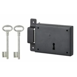THIRARD - Serrure Horizontale En Applique à Clé Pour Porte De Cave, Pêne Seul, Gauche, Axe 60mm, 110x80mm, Noir, 2 Clés