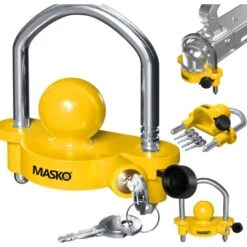 MASKO® Cadenas De Remorque Pour Attelage Courant Montage Facile Protection Contre Le Vol Sécurisation De Remorque Antivol 2 Clés Serrure Croisée Particulièrement Sûre, Jaune