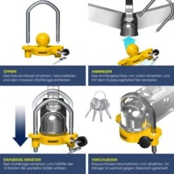 MASKO® Cadenas De Remorque Pour Attelage Courant Montage Facile Protection Contre Le Vol Sécurisation De Remorque Antivol 2 Clés Serrure Croisée Particulièrement Sûre, Jaune -Optimal Serrures Magasin 50753095 3