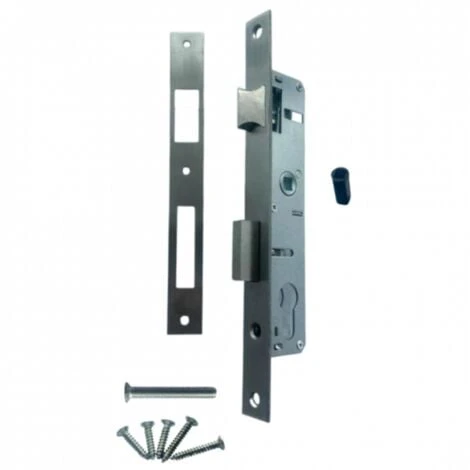 Serrure De Portail à Larder à Trou De Cylindre Axe à 20 Mm Chromée + Gâche 1 Serrure De Portail à Larder à Trou De Cylindre Axe à 20 Mm Chromée + Gâche