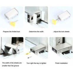 2 Packs Verrou Cale Fenêtre Coulissante Avec Clé Limiteur Cadre Porte Coulissante Réglable En Alliage D'aluminium Sécurité Antivol Pour Sécurité Enfants Pour L'école Dortoir Bureau Domicile-Triomphe -Optimal Serrures Magasin 53948335 4