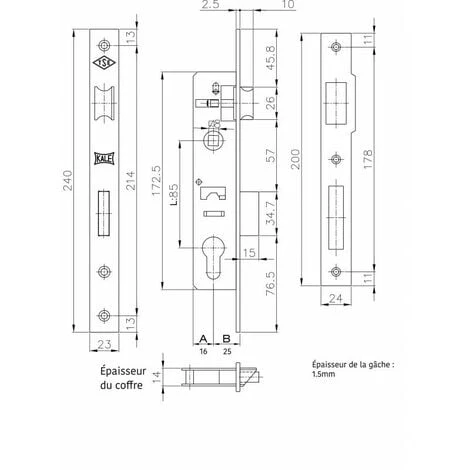 Serrure De Portail à Larder Trou Inox De Cylindre Européen I Axe A 25mm + Gâche 2 Serrure De Portail à Larder Trou Inox De Cylindre Européen I Axe A 25mm + Gâche – Image 2