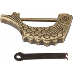 Déstockage Serrure En Forme De Poisson En Métal Serrure En Forme De Poisson En Bronze Antique Ancien Cadenas Chinois Avec Clé Pour Boîte à Bijoux Tiroir 59 × 31mm