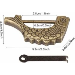 Déstockage Serrure En Forme De Poisson En Métal Serrure En Forme De Poisson En Bronze Antique Ancien Cadenas Chinois Avec Clé Pour Boîte à Bijoux Tiroir 59 × 31mm -Optimal Serrures Magasin 59799901 4
