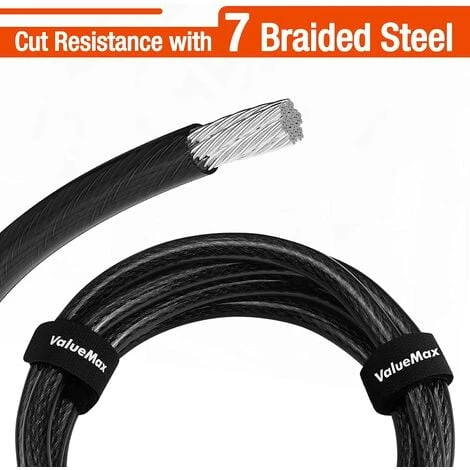 ValueMax Câble Antivol Vélo 213 Cm X 12 Mm, Antivol Vélo De Sécurité Avec Revêtement PVC, Double Boucle Tressée, Pour Cadenas, Antivol à Disque Et Antivol En U 3 ValueMax Câble Antivol Vélo 213 Cm X 12 Mm, Antivol Vélo De Sécurité Avec Revêtement PVC, Double Boucle Tressée, Pour Cadenas, Antivol à Disque Et Antivol En U – Image 3