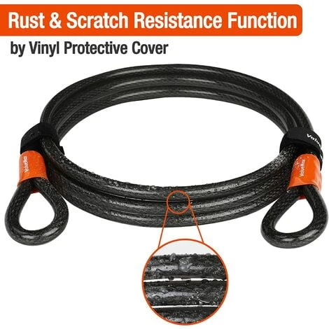 ValueMax Câble Antivol Vélo 213 Cm X 12 Mm, Antivol Vélo De Sécurité Avec Revêtement PVC, Double Boucle Tressée, Pour Cadenas, Antivol à Disque Et Antivol En U 4 ValueMax Câble Antivol Vélo 213 Cm X 12 Mm, Antivol Vélo De Sécurité Avec Revêtement PVC, Double Boucle Tressée, Pour Cadenas, Antivol à Disque Et Antivol En U – Image 4