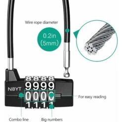 Cadenas à Combinaison à 4 Chiffres, Cadenas à Combinaison Avec Câble En Acier Allongé, Cadenas à Anse Longue -Optimal Serrures Magasin 80446766 4