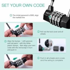 Cadenas à Combinaison à 4 Chiffres, Cadenas à Combinaison Avec Câble En Acier Allongé, Cadenas à Anse Longue -Optimal Serrures Magasin 80446766 5