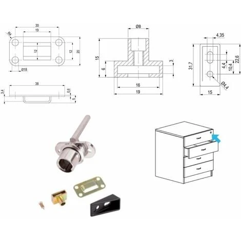 Serrure Pivotante Centrale De Meuble Ø 18mm Sans Cylindre Ni Tringle Pour Montage Dans Façade Avant Bureau Caisson Armoire Casier Verrou Sécurité Protection 2 Serrure Pivotante Centrale De Meuble Ø 18mm Sans Cylindre Ni Tringle Pour Montage Dans Façade Avant Bureau Caisson Armoire Casier Verrou Sécurité Protection – Image 2