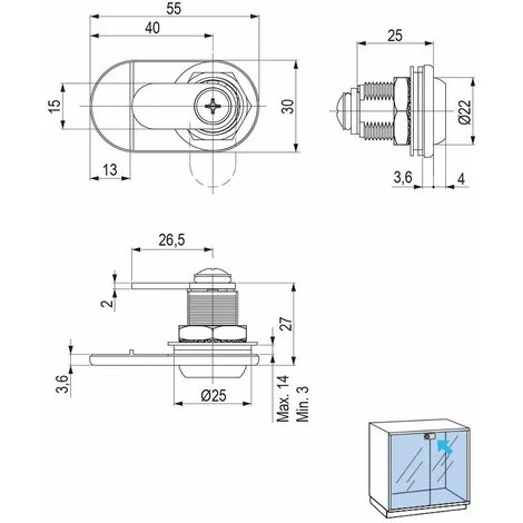 Mécanisme Support Serrure De Porte En Verre 2 Vantaux épaisseur 4 - 14mm Sans Barillet Verrou Meuble Armoire Vitrine Secrétaire Porte Sécurité Universel 2 Mécanisme Support Serrure De Porte En Verre 2 Vantaux épaisseur 4 - 14mm Sans Barillet Verrou Meuble Armoire Vitrine Secrétaire Porte Sécurité Universel – Image 2