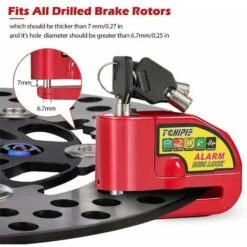 Antivol Moto Bloque Disque Avec Alarme De 110dB, Antivol Scooter Bloc Disque Moto Alarme Pour Moto/Vélo/Scooter, 3 Clés, 1,5m Câble De Rappel, Rouge -Optimal Serrures Magasin 86964709 3
