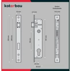 KOTARBAU Serrure à Larder 90/20 Mm, DIN Droite Et Gauche, Pour Porte, à Cylindre Profilé Et à Cadre Tubulaire, Avec Contre-plaque, En Acier Galvanisé, De Qualité Supérieure, Inoxydable -Optimal Serrures Magasin 88142216 2