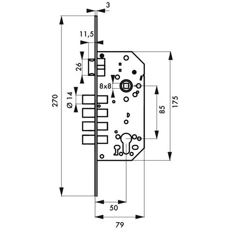 THIRARD - Boitier De Serrure Encastrable à Cylindre Pour Porte D'entrée, Axe 50mm, Bouts Carrés, 4pts, Nickelé, Rosace Fermée 2 THIRARD - Boitier De Serrure Encastrable à Cylindre Pour Porte D'entrée, Axe 50mm, Bouts Carrés, 4pts, Nickelé, Rosace Fermée – Image 2
