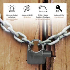 Cadenas Alarme De Sécurité - 80 Mm - 120 Db - 3 Clés -Optimal Serrures Magasin 89948412 3