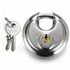 70mm Grand Cadenas De Distribution En Acier Inoxydable Forme Ronde Gâteau Serrure Entrepôt Porte Disque Chaîne Antivol Serrure Avec 2 Clés