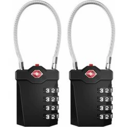 Cadenas Valise, TSA Serrures à Bagages à Combinaison 4 Chiffres Avec Alarme D'ouverture, Cadenas Casier De Câble Pour Gymnastique (2 Pièces, Noir)