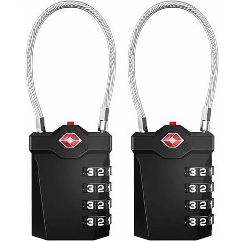 Cadenas Valise, TSA Serrures à Bagages à Combinaison 4 Chiffres Avec Alarme D'ouverture, Cadenas Casier De Câble Pour Gymnastique (2 Pièces, Noir) 1 Cadenas Valise, TSA Serrures à Bagages à Combinaison 4 Chiffres Avec Alarme D'ouverture, Cadenas Casier De Câble Pour Gymnastique (2 Pièces, Noir)
