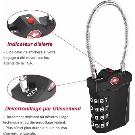 Cadenas Valise, TSA Serrures à Bagages à Combinaison 4 Chiffres Avec Alarme D'ouverture, Cadenas Casier De Câble Pour Gymnastique (2 Pièces, Noir) 2 Cadenas Valise, TSA Serrures à Bagages à Combinaison 4 Chiffres Avec Alarme D'ouverture, Cadenas Casier De Câble Pour Gymnastique (2 Pièces, Noir) – Image 2