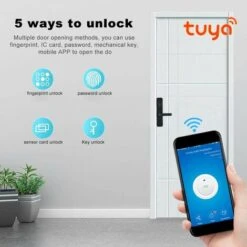 Serrure De Porte Biométrique Avec Empreinte Digitale, Serrure De Poignée De Porte électronique WiFi, Mot De Passe D'empreintes Digitales IC Card APP Clé à Distance Déverrouiller Le Levier De Porte Ava -Optimal Serrures Magasin 92911298 3