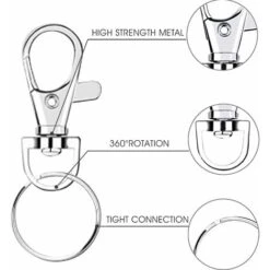 Anneaux Porte Clef, Crochet Porte Clef, Porte Clef Mousqueton,Attache Porte-clés,Fermoir Mousqueton,Mousqueton Pivotant,Métal Pivotant Keychain,Bricolage Accessoires Pour Lanières Bijoux -Optimal Serrures Magasin 93283849 3