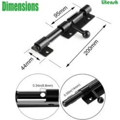 Serrure De Porte De Sécurité à Pêne Coulissant Robuste Avec Trou Pour Cadenas, Acier Inoxydable 304 Noir Mat, Longueur 6 Pouces 160 Mm, Diamètre 14 Mm. (8 Pouces (200mm)-6 Pouces 160mm -Optimal Serrures Magasin 93286658 3