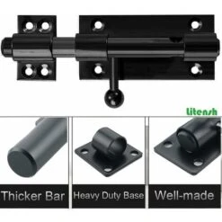 Serrure De Porte De Sécurité à Pêne Coulissant Robuste Avec Trou Pour Cadenas, Acier Inoxydable 304 Noir Mat, Longueur 6 Pouces 160 Mm, Diamètre 14 Mm. (8 Pouces (200mm)-6 Pouces 160mm -Optimal Serrures Magasin 93286658 4