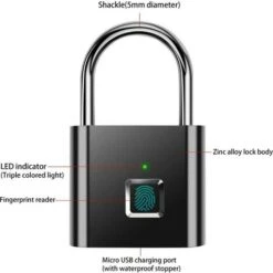 Cadenas à Empreintes Digitales, Serrure Rechargeable USB De Sécurité Keyless De Sécurité Imperméable D'IP67 Pour Utilisation En Intérieur Et En Plein Air, Noir -Optimal Serrures Magasin 95475833 3
