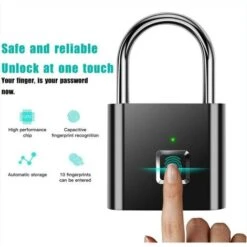 Cadenas à Empreintes Digitales, Serrure Rechargeable USB De Sécurité Keyless De Sécurité Imperméable D'IP67 Pour Utilisation En Intérieur Et En Plein Air, Noir -Optimal Serrures Magasin 95475833 4