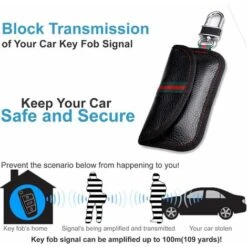Lot De 2 étuis Bloqueurs De Signal Pour Clés De Voiture Bloquant Les Signaux RFID Pour La Sécurité De La Voiture, Protection Antivol à Distance (Cuir Véritable, Noir) -Optimal Serrures Magasin 95505140 2