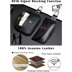 Lot De 2 étuis Bloqueurs De Signal Pour Clés De Voiture Bloquant Les Signaux RFID Pour La Sécurité De La Voiture, Protection Antivol à Distance (Cuir Véritable, Noir) -Optimal Serrures Magasin 95505140 4