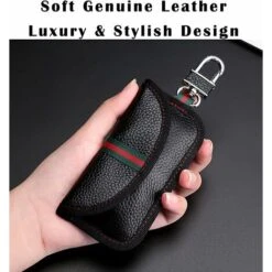 Lot De 2 étuis Bloqueurs De Signal Pour Clés De Voiture Bloquant Les Signaux RFID Pour La Sécurité De La Voiture, Protection Antivol à Distance (Cuir Véritable, Rouge) -Optimal Serrures Magasin 95505531 5