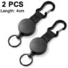 2 Pièces Porte-clés Rétractable Noir Boucle De Traction élastique Clé Rétractable Avec Câble En Acier