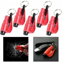 5Pcs Mini Safety Hammer With Keychain, Window Breaker Seat Belt Cutter Safety Emergency Survival Tool (Red) -Optimal Serrures Magasin 98244556 2